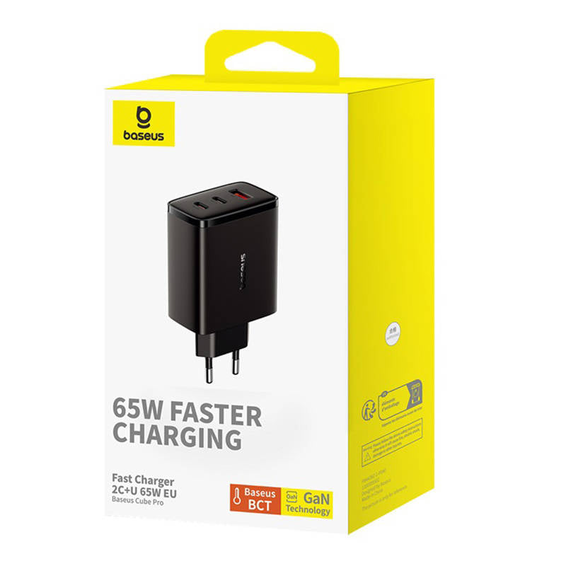 Baseus Cube Pro Netzladegerät, 65W, 3.25A, 1 x USB-A - 2 x USB-C, Schwarz P10152301113-00