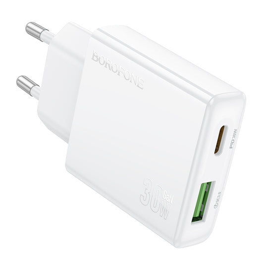 Netzwerk-Ladegerät Borofone BN25 Wish, 30W, 3A, 1 x USB-A - 1 x USB-C, Weiß