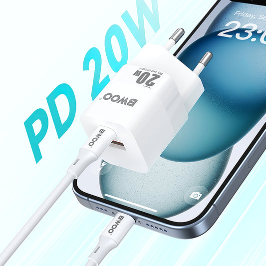 Netzwerk-Ladegerät BWOO BO-CDA156, 20W, 3A, 1 x USB-A - 1 x USB-C, Weiß