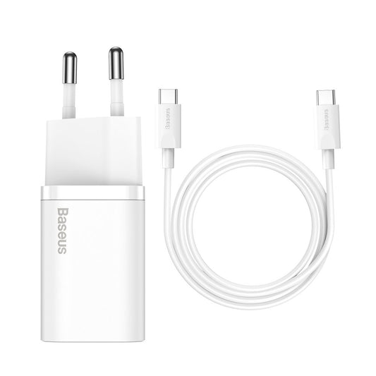 Baseus Super Si USB-C Netzwerk-Ladegerät mit USB-C Kabel, 25W, 3A, 1 x USB-C, Weiß TZCCCSUP-L02