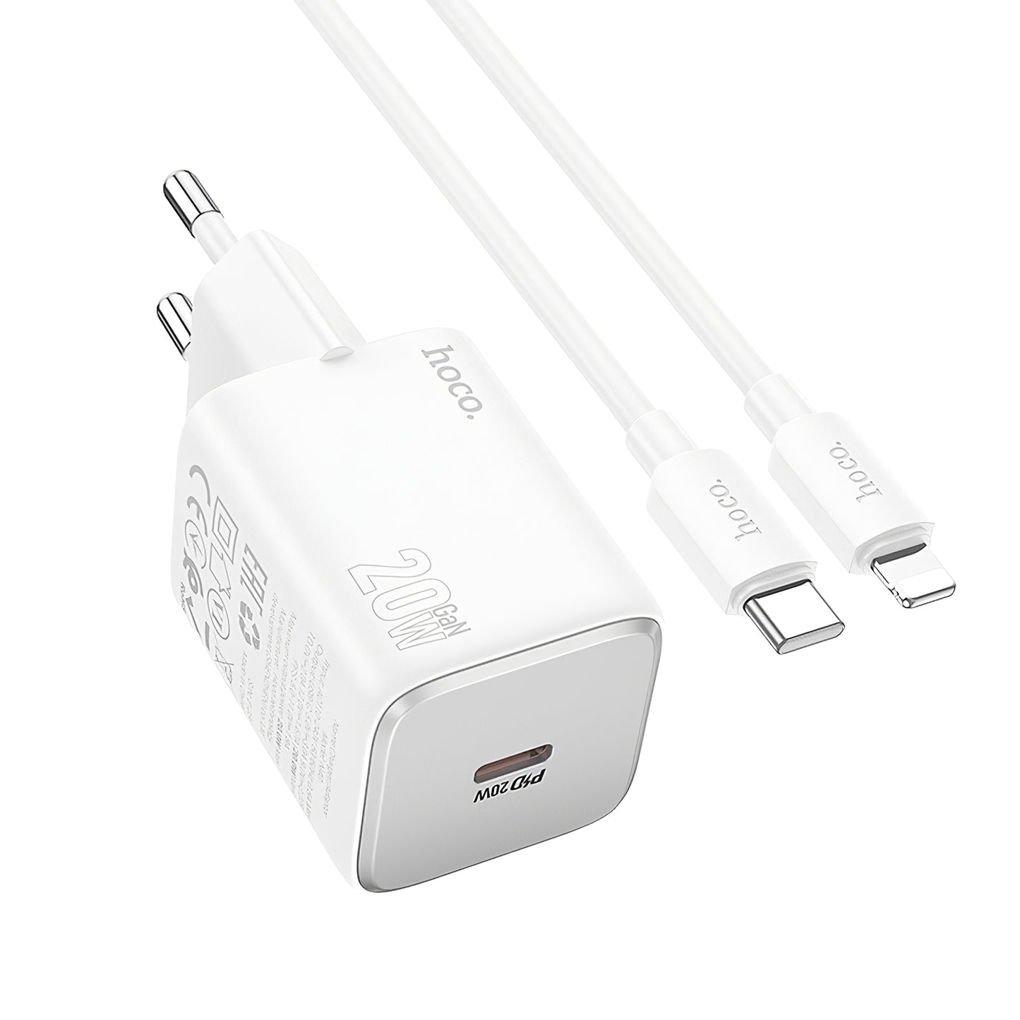 Netzladegerät mit Lightning-Kabel HOCO N40, 20W, 3A, 1 x USB-C, Weiß