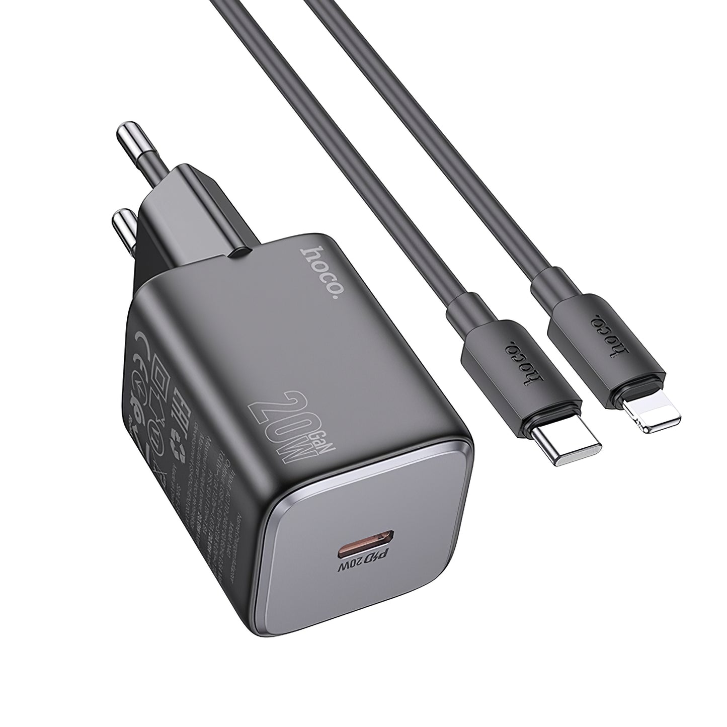 Netzwerk-Ladegerät mit Lightning-Kabel HOCO N40, 20W, 3A, 1 x USB-C, Schwarz