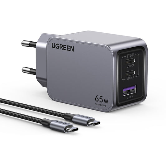 Netzladegerät mit USB-C Kabel UGREEN X755 Nexode Pro, 65W, 3A, 1 x USB-A - 2 x USB-C, Grau