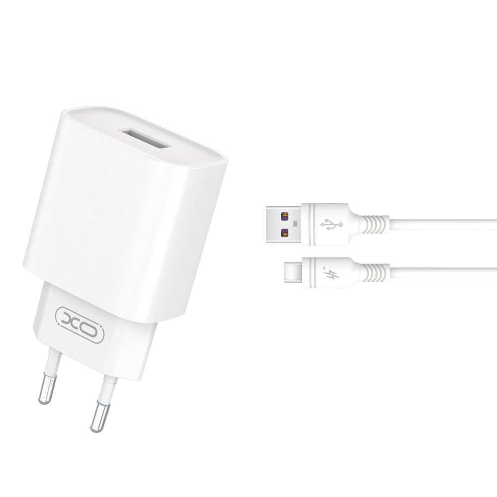 Network Charger with USB-C Cable XO Design CE02D, 18W, 3A, 1 x USB-A, White
