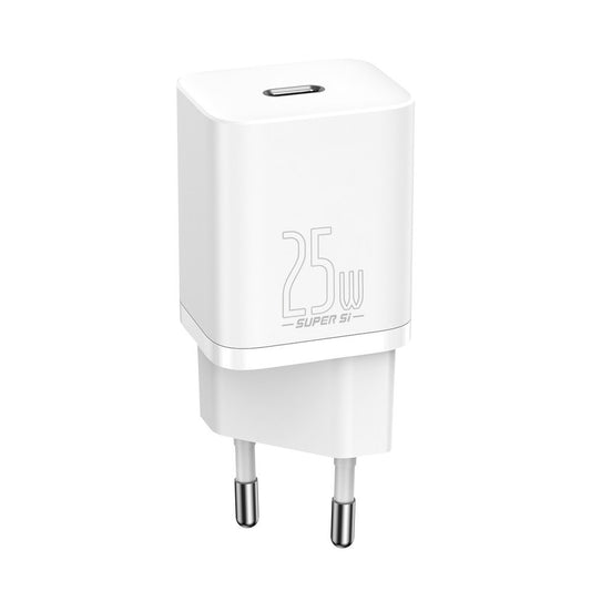 Baseus Super Si USB-C Netzwerk-Ladegerät mit USB-C Kabel, 25W, 3A, 1 x USB-C, Weiß TZCCCSUP-L02