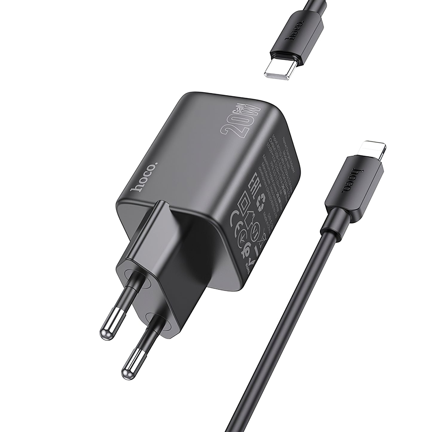 Netzwerk-Ladegerät mit Lightning-Kabel HOCO N40, 20W, 3A, 1 x USB-C, Schwarz