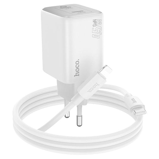 Netzwerk-Ladegerät mit Lightning-Kabel HOCO N42, 45W, 3A, 2 x USB-C, Weiß