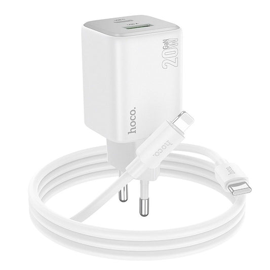 Netzladegerät mit Lightning-Kabel HOCO N41, 20W, 3A, 1 x USB-A - 1 x USB-C, Weiß