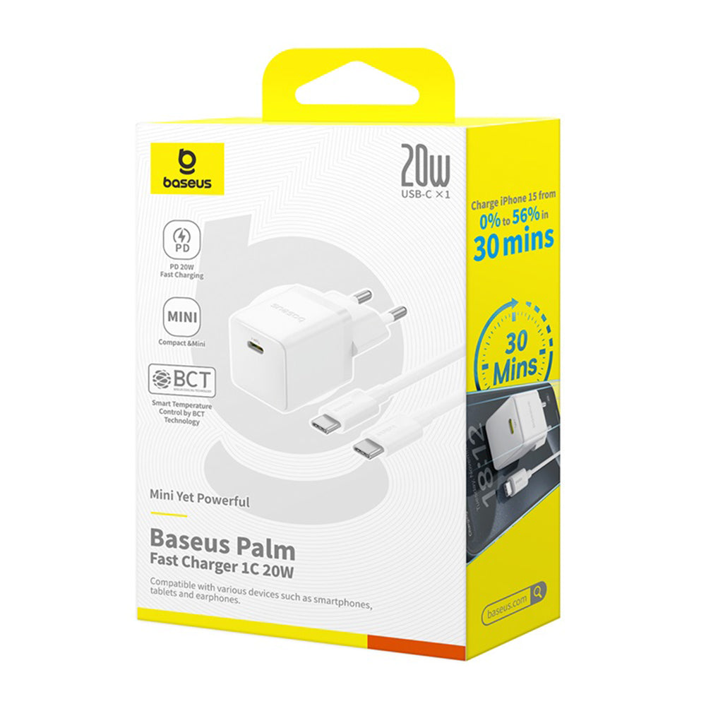 Netzladegerät mit USB-C Kabel Baseus Palm, 20W, 3A, 1 x USB-C, Weiß P10111602213-01