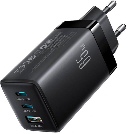 Netzteil mit USB-C-Kabel Joyroom JR-TG10, 65W, 3,25A, 1 x USB-A - 2 x USB-C, Schwarz