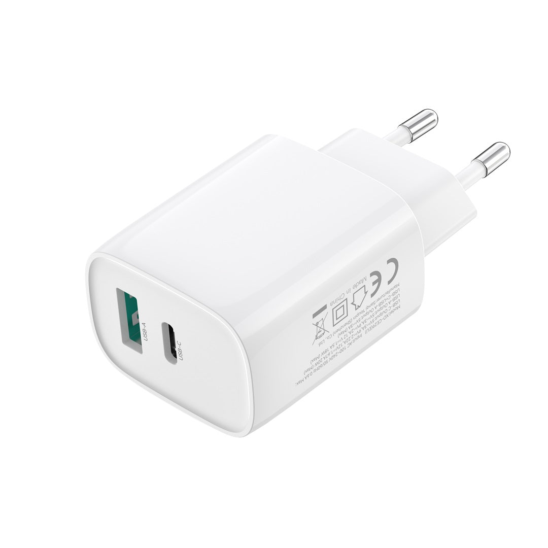 Netzladegerät mit USB-C Kabel XO Design CE29, 20W, 3A, 1 x USB-A - 1 x USB-C, Weiß