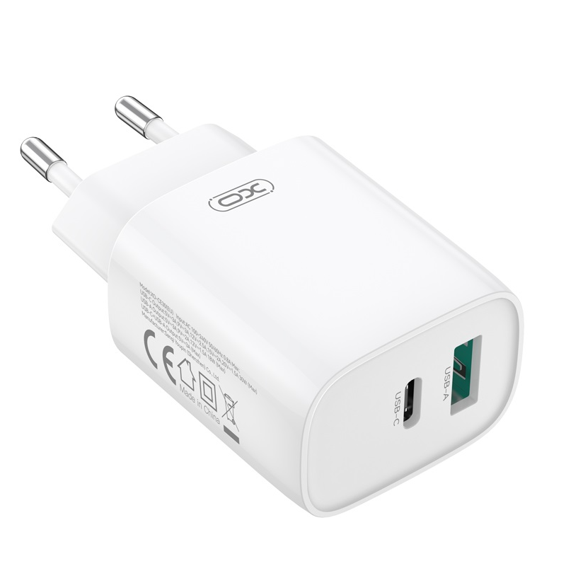 Netzladegerät mit USB-C Kabel XO Design CE30, 30W, 3A, 1 x USB-A - 1 x USB-C, Weiß