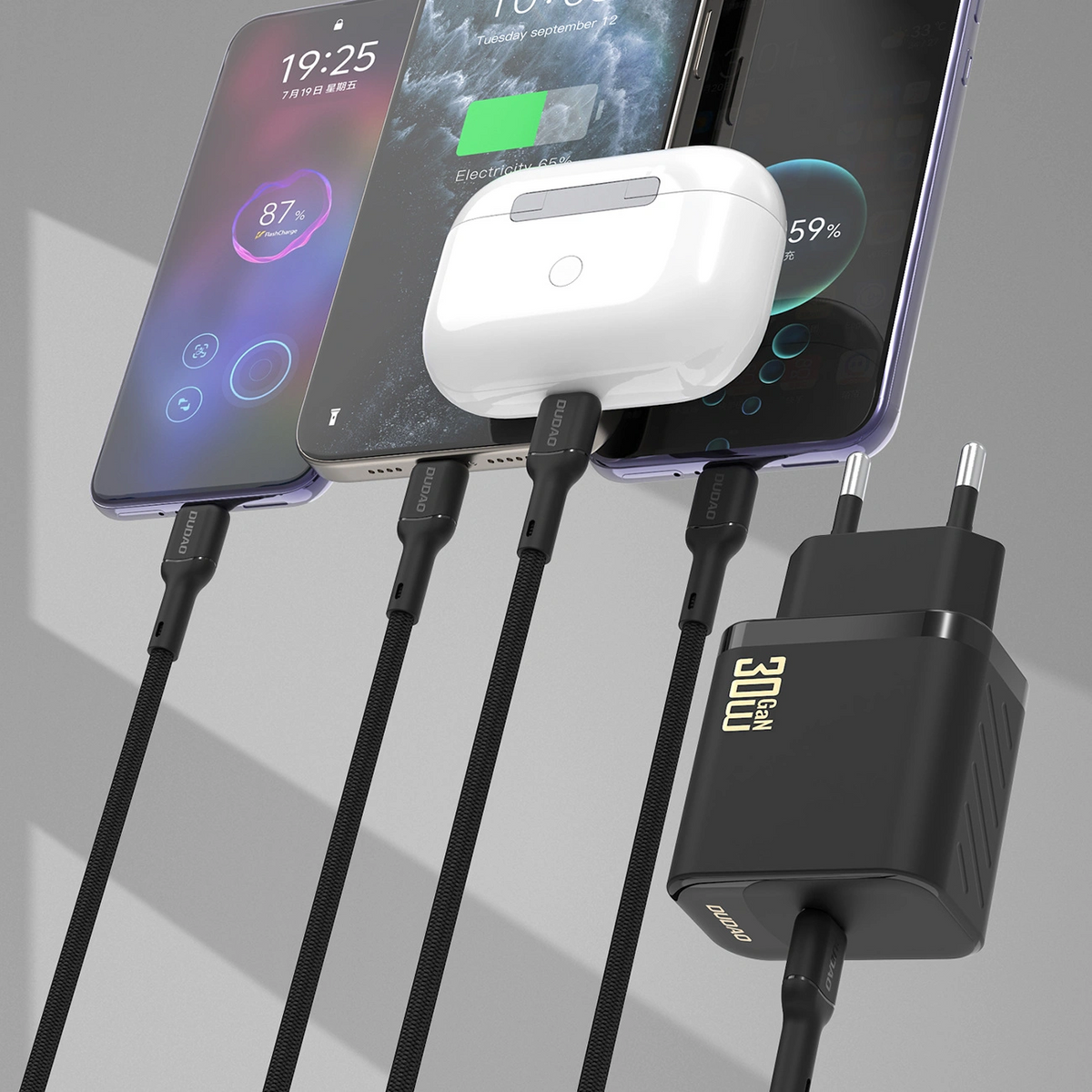 Netzteil mit USB-C-Kabel Dudao A27PCEU, 30W, 3A, 1 x USB-C, Schwarz
