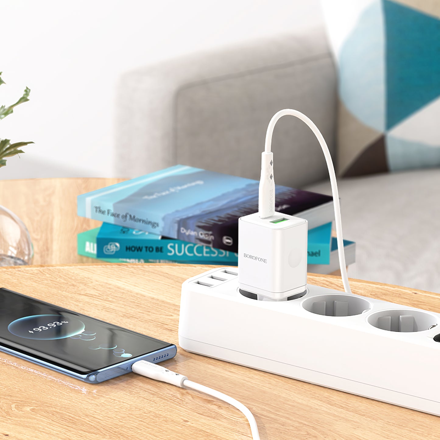 Netzwerk-Ladegerät mit USB-C Kabel Borofone BN7, 20W, 3A, 1 x USB-A - 1 x USB-C, Weiß