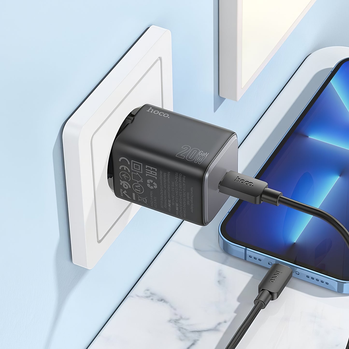 Netzwerk-Ladegerät mit Lightning-Kabel HOCO N40, 20W, 3A, 1 x USB-C, Schwarz