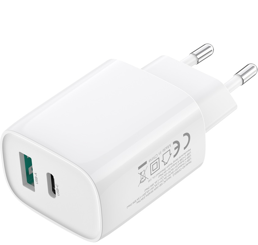 Netzladegerät mit USB-C Kabel XO Design CE30, 30W, 3A, 1 x USB-A - 1 x USB-C, Weiß