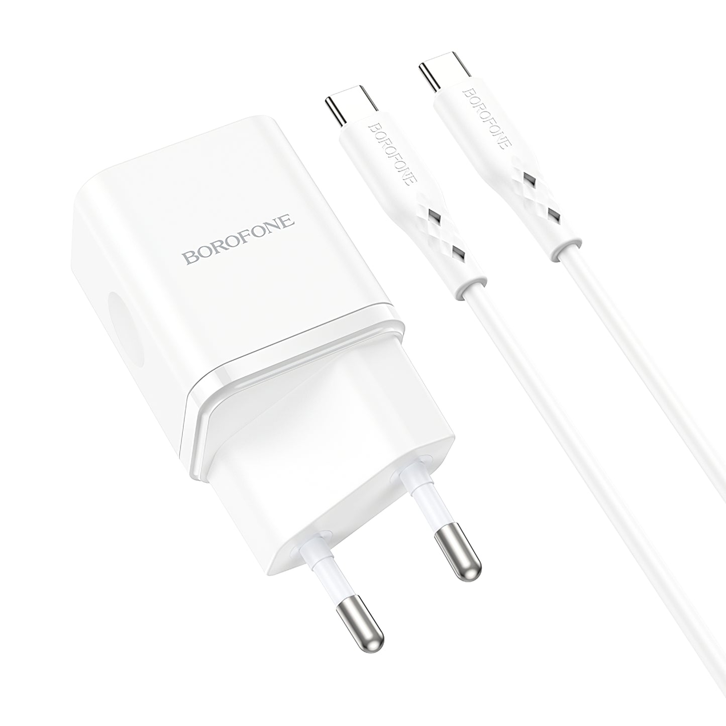 Netzwerk-Ladegerät mit USB-C Kabel Borofone BN7, 20W, 3A, 1 x USB-A - 1 x USB-C, Weiß