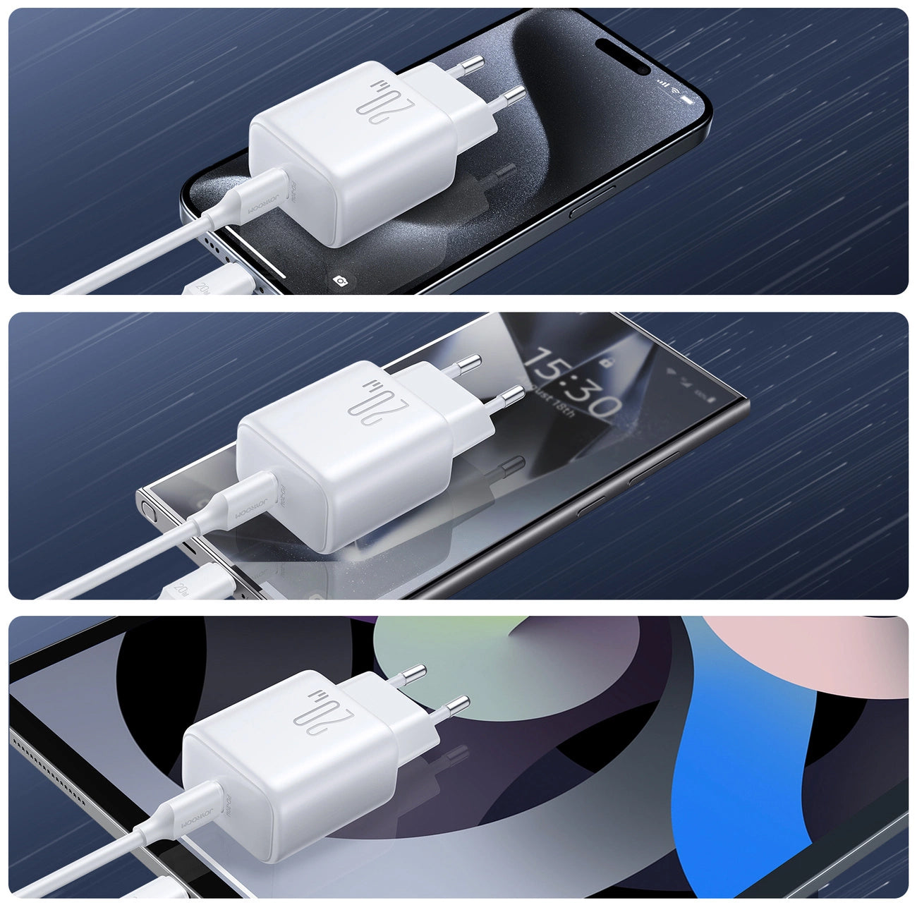 Network Charger with USB-C Cable Joyroom JR-TCF20, 20W, 3A, 1 x USB-C, White