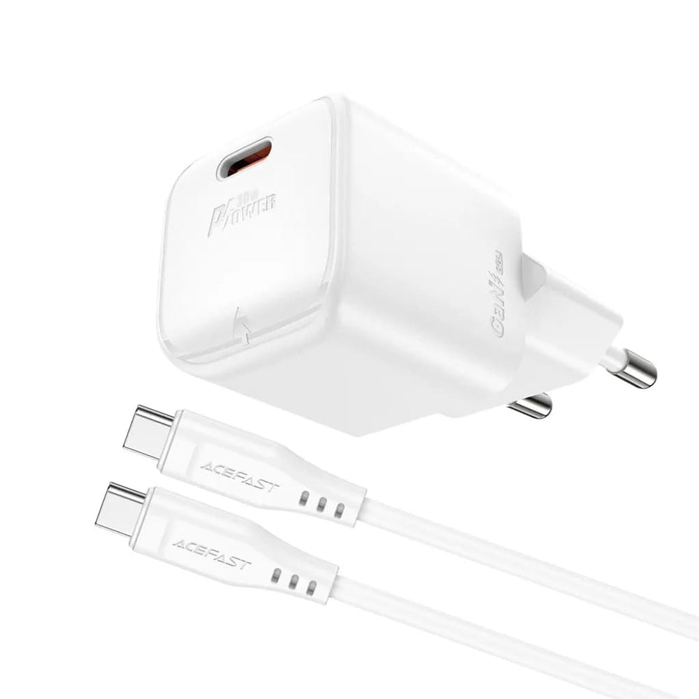 Network Charger with USB-C Cable Acefast A77, 30W, 3A, 1 x USB-C, White