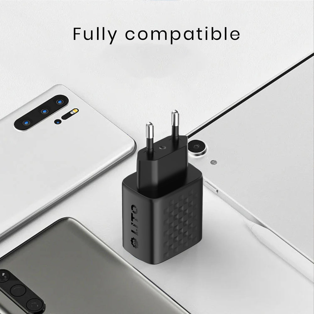 Netzladegerät mit USB-C Kabel Lito LC15T, 20W, 3A, 1 x USB-A - 1 x USB-C, Schwarz