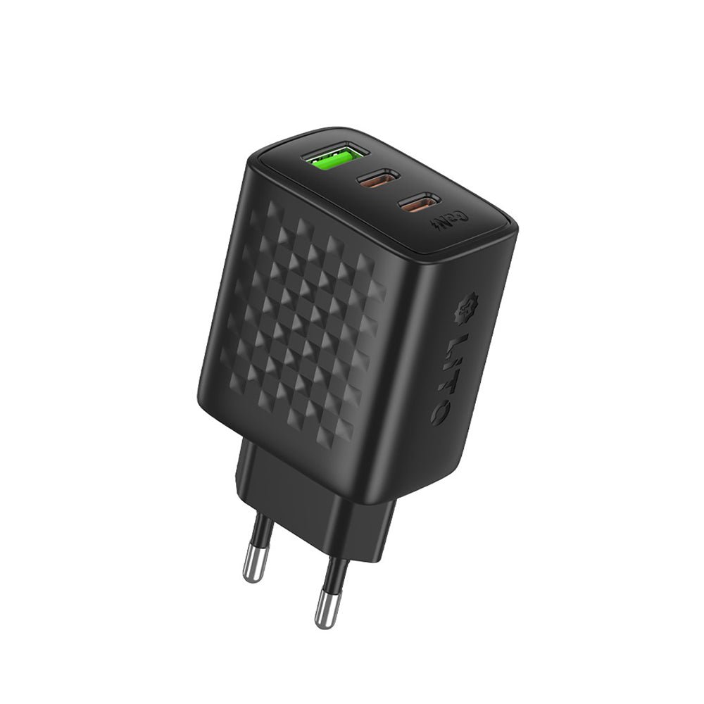 Netzladegerät Lito LC25, 65W, 3.25A, 1 x USB-A - 2 x USB-C, Schwarz