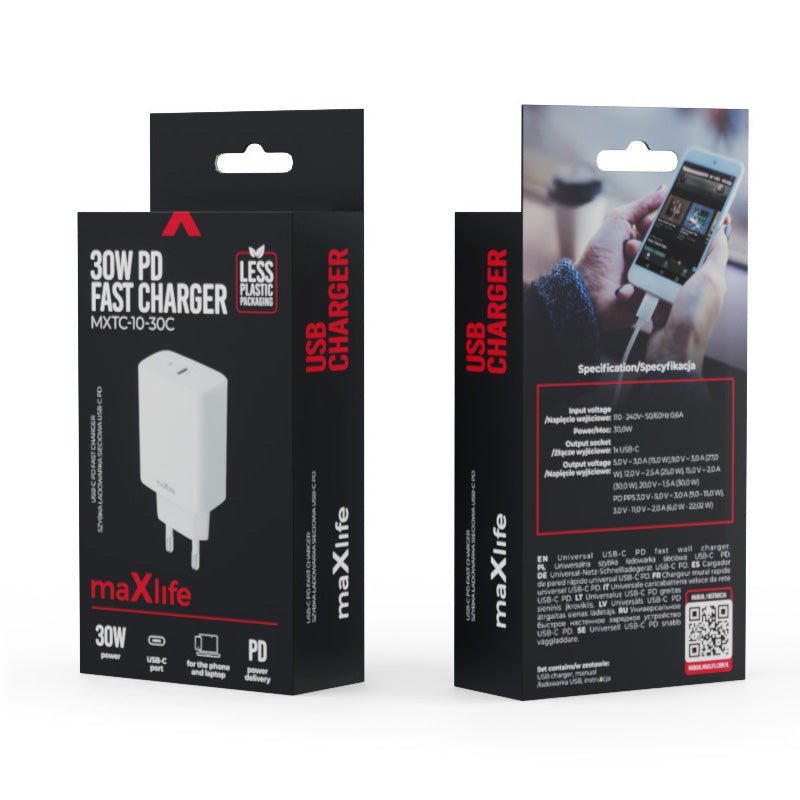 MaXlife MXTC-10-30C Netzwerk-Ladegerät, 30W, 3A, 1 x USB-C, Weiß
