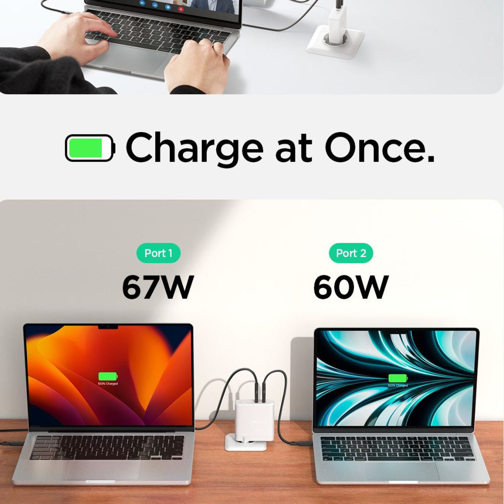 Netzladegerät Spigen Arcstation Pro, 140W, 3.25A, 2 x USB-C, Weiß