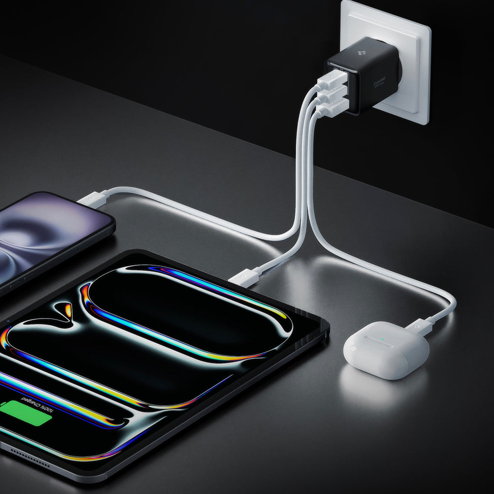 Spigen EE473EU Essential Netzladegerät, 47W, 3A, 1 x USB-A - 2 x USB-C, Schwarz ACH09465