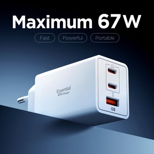 Spigen Essential Network Charger, 67W, 3.25A, 1 x USB-A - 2 x USB-C, White ACH08710