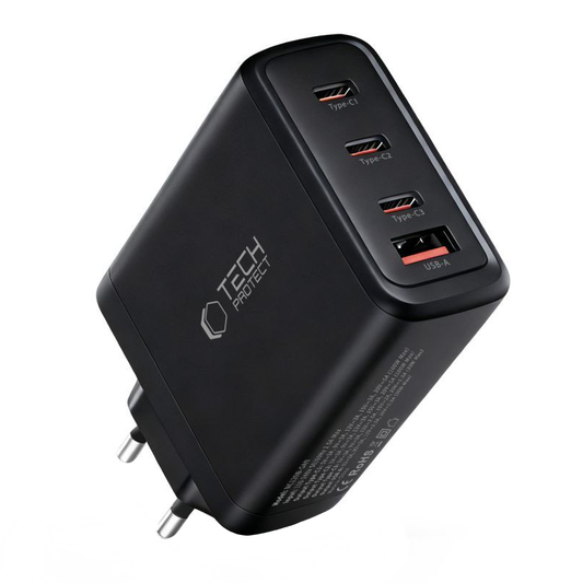 Netzladegerät Tech-Protect NC120W-GAN, 120W, 5A, 1 x USB-A - 3 x USB-C, Schwarz