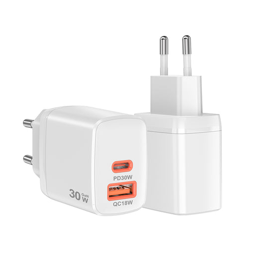 Techsuit CH1 Duonix Network Charger, 30W, 3A, 1 x USB-A - 1 x USB-C, White