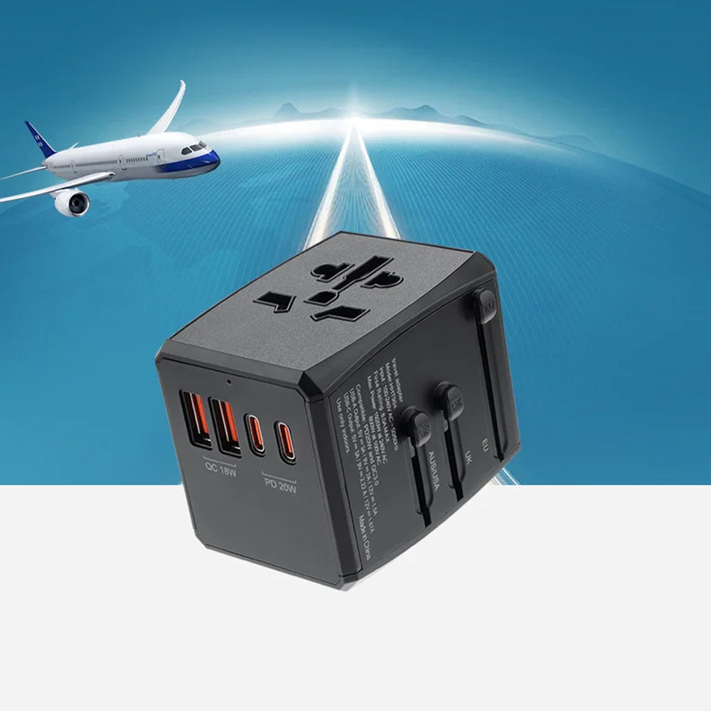 Techsuit HHT904-B2 Travel Network Charger, 20W, 3A, 2 x USB-A - 2 x USB-C, Black