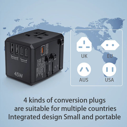 Netzladegerät Techsuit HHT905 Travel, 45W, 3A, 2 x USB-A - 2 x USB-C, Schwarz