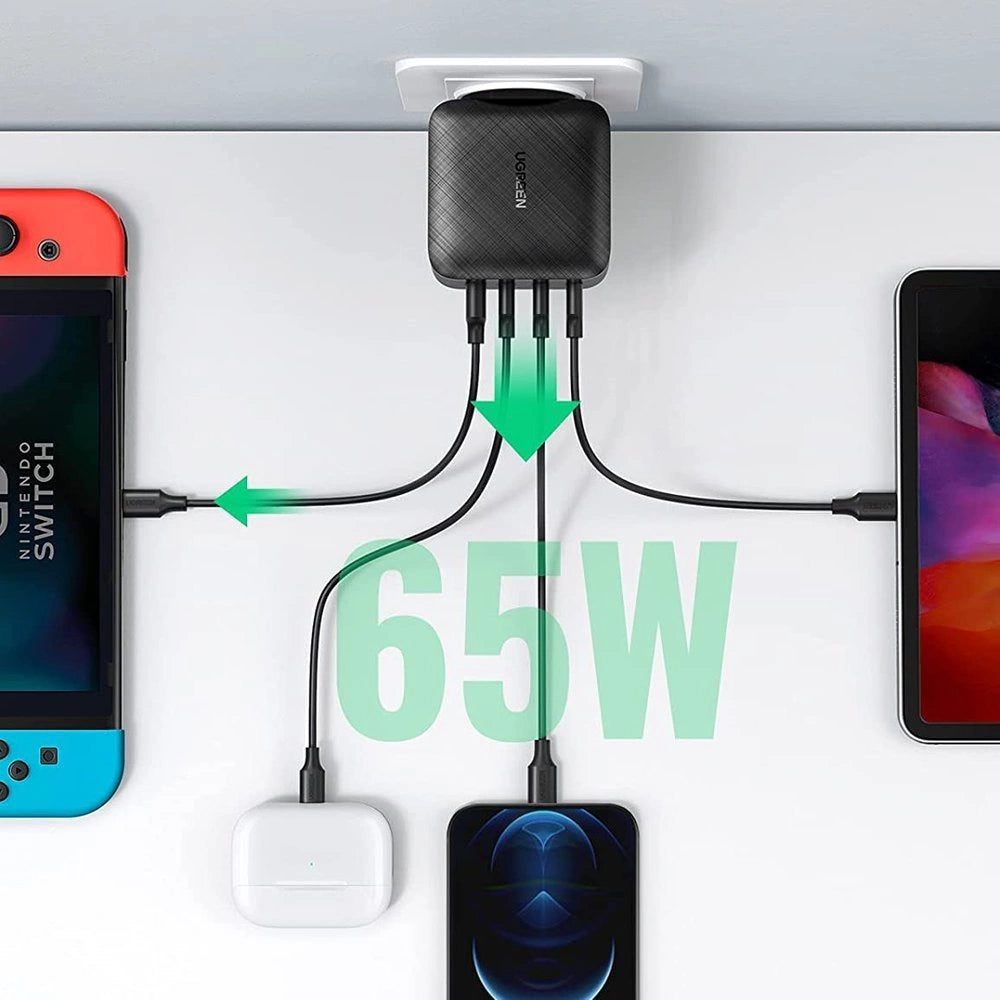 Netzwerk-Ladegerät UGREEN CD104, 65W, 3A, 1 x USB-A - 3 x USB-C, Schwarz