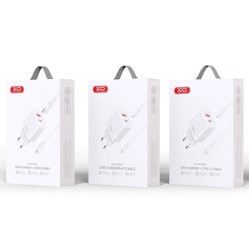 XO Design CE12 Netzteil 20W mit USB-C Kabel | 1x USB-A & 1x USB-C | Weiß