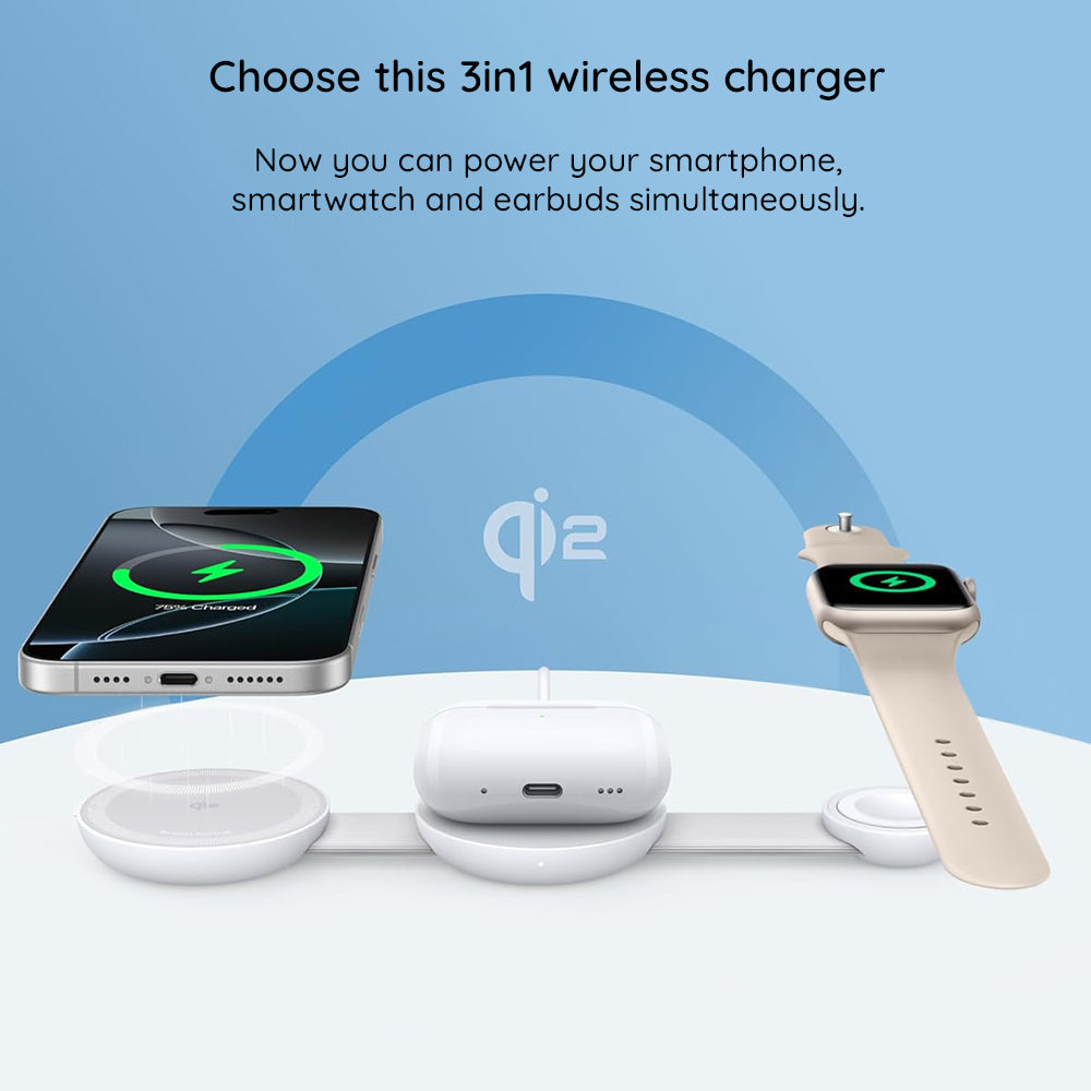 Anker MagGo 3in1 Wireless Netzladegerät, 15W, 1,67A, Weiß B25M8H21