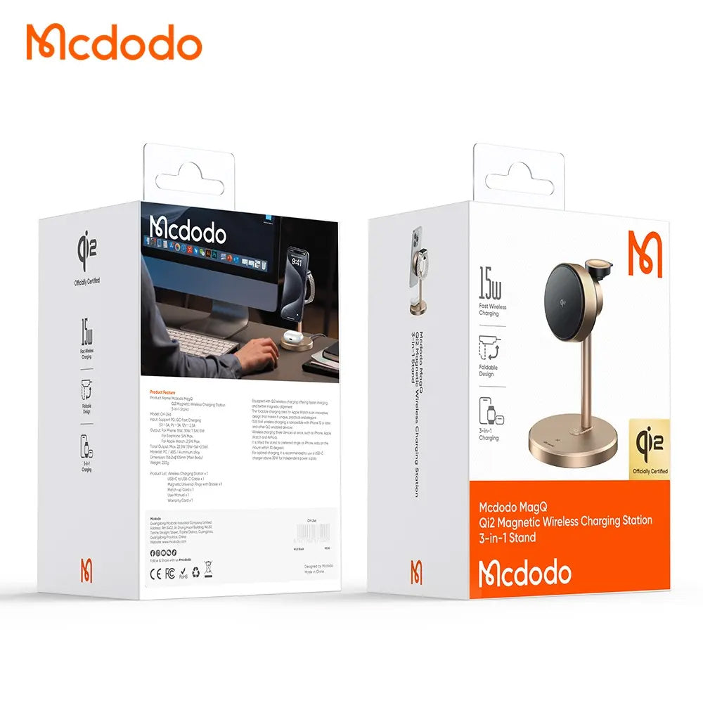 Drahtloses Netzladegerät McDodo CH-2463 Swan 3in1, 22.5W, 1.67A, Gold