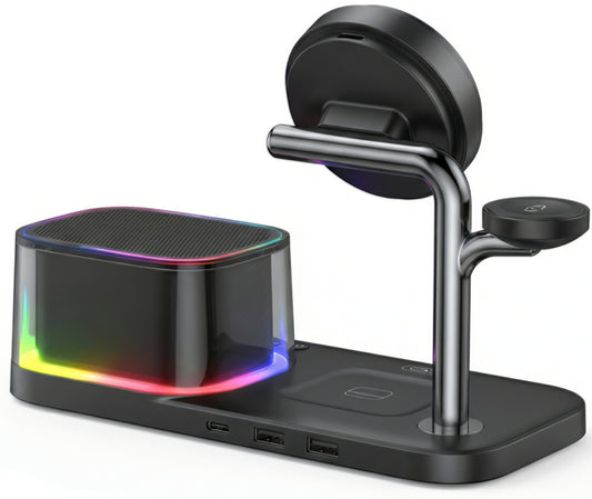 Kabelloses Netzladegerät mit Bluetooth-Lautsprecher XO Design CX045 5in1, 25W, Schwarz