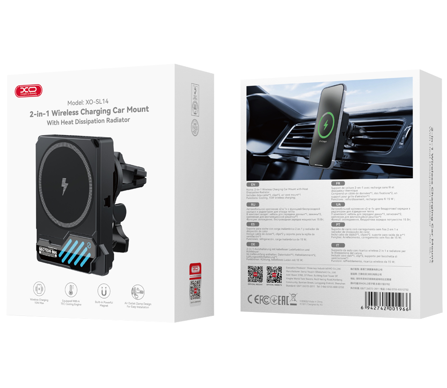 XO Design SL14 kabelloses Autoladegerät, 25 W, Schwarz