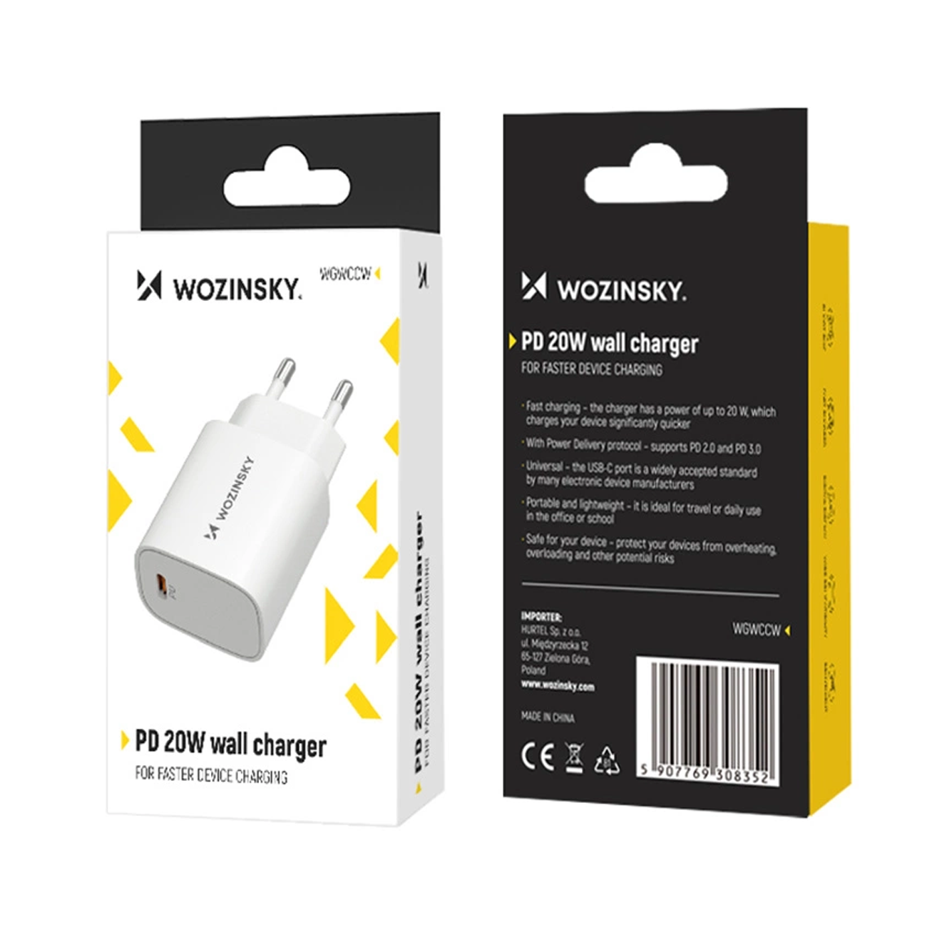 Netzteil WZK WGWCCW, 20W, 3A, 1 x USB-C, Weiß