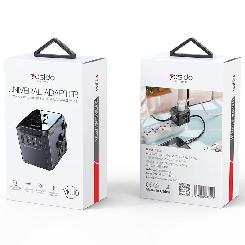 Netzladegerät Yesido MC10 Travel, 12W, 2.4A, 1 x USB-C - 3 x USB-A, Schwarz