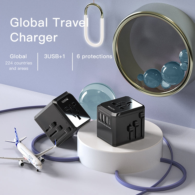 Netzladegerät Yesido MC10 Travel, 12W, 2.4A, 1 x USB-C - 3 x USB-A, Schwarz