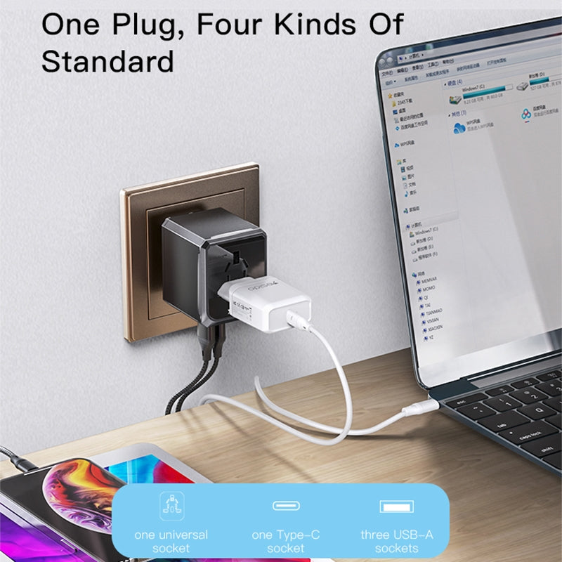 Netzladegerät Yesido MC10 Travel, 12W, 2.4A, 1 x USB-C - 3 x USB-A, Schwarz