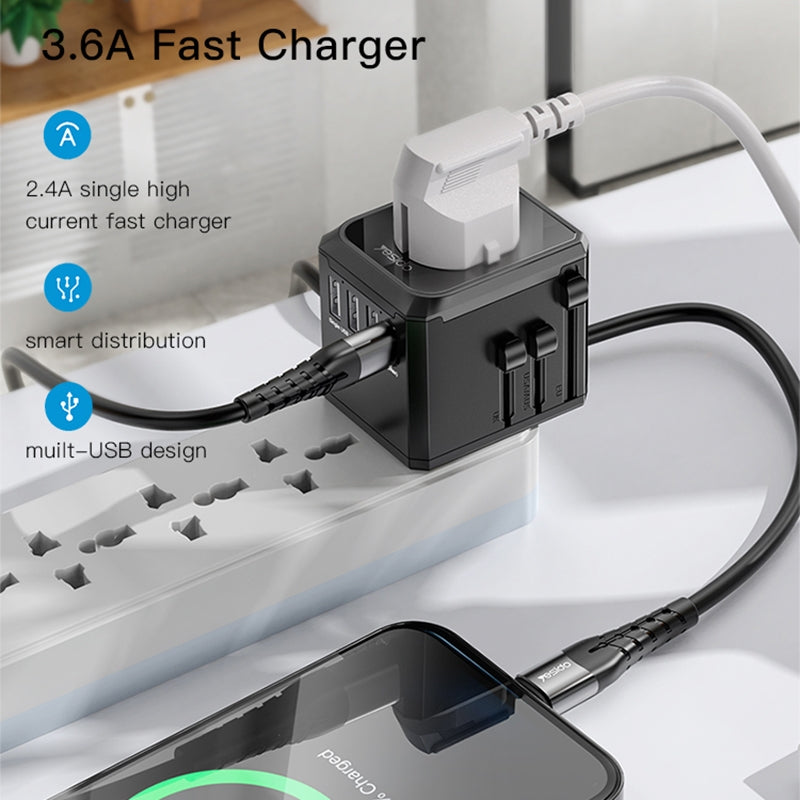 Netzladegerät Yesido MC10 Travel, 12W, 2.4A, 1 x USB-C - 3 x USB-A, Schwarz