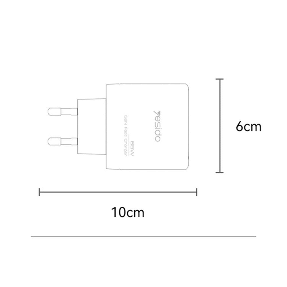 Netzladegerät Yesido YC144, 65W, 3.25A, 1 x USB-A - 2 x USB-C, Schwarz