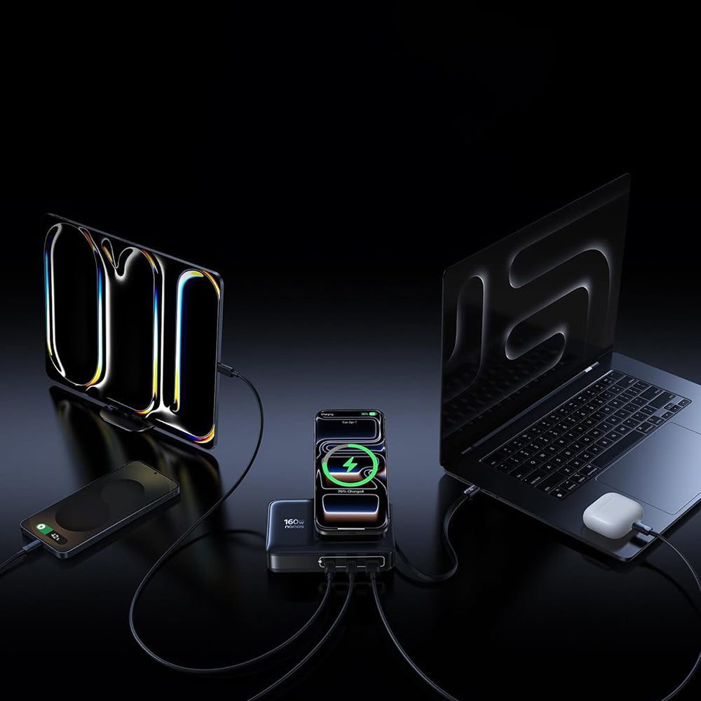 Ladestation Baseus Nomos NH21 QI 5in1, 160W, 5A, 1 x USB-A - 2 x USB-C, Schwarz E0121700