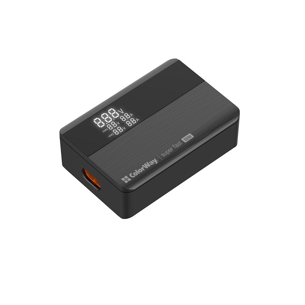 Ladestation ColorWay Display, 100W, 5A, 2 x USB-A - 2 x USB-C, Schwarz