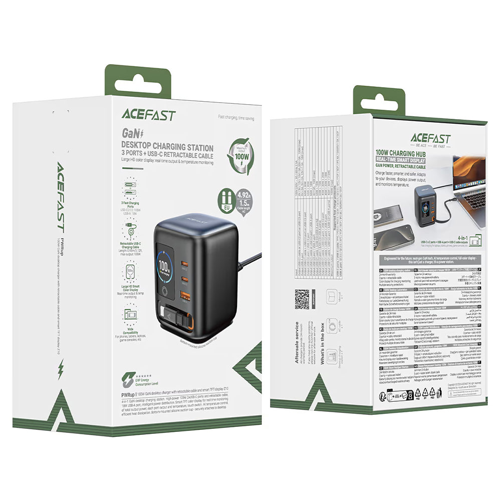 Ladestation mit USB-C-Kabel Acefast Z10, 100W, 1 x USB-A - 2 x USB-C, Schwarz