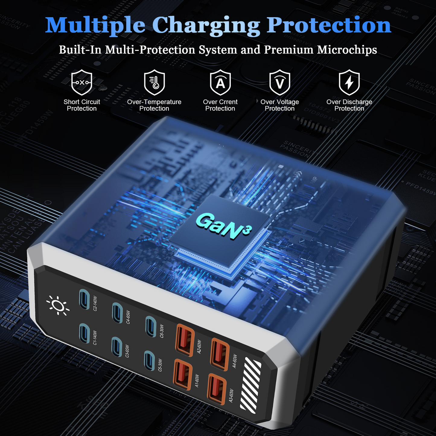 OEM Ladestation HW18 Ladegerät, 660W, 5A, 4 x USB-A - 6 x USB-C, Schwarz