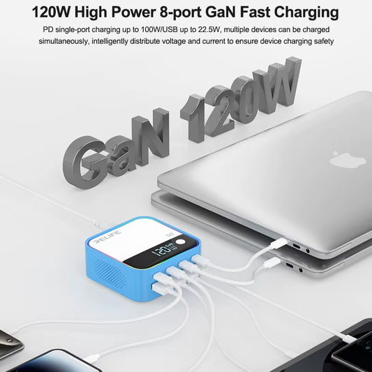 Ladestation Relife Q2, 120W, 5A, 4 x USB-A - 4 x USB-C, Silber